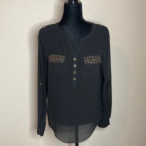 Black sheer rhinestone blouse